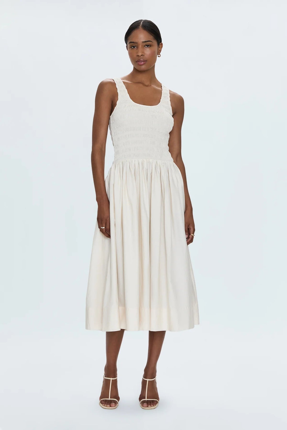 Alessia Smocked Drop Waist Dress - Shell - Styled With Claire Pistola
