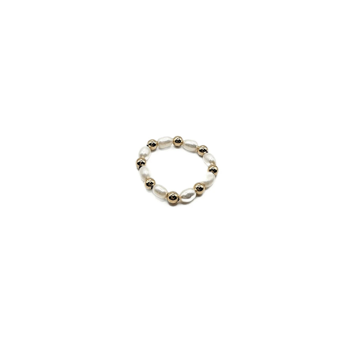 Gold - Filled 3mm & Natural Rice Pearl Waterproof Stretch Ring - Styled With Claire Erin Gray