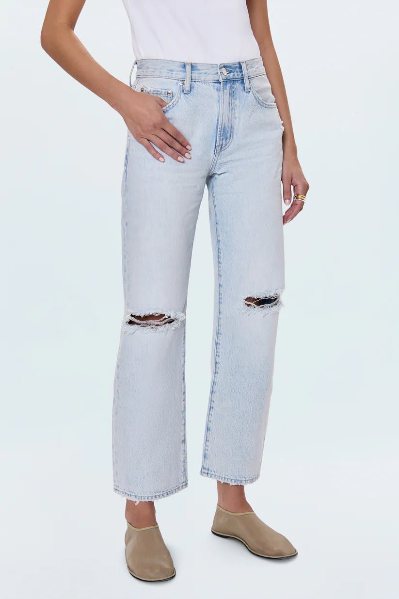 Lexi Mid Rise Bowed Straight | Solstice Distressed - Styled With Claire Pistola