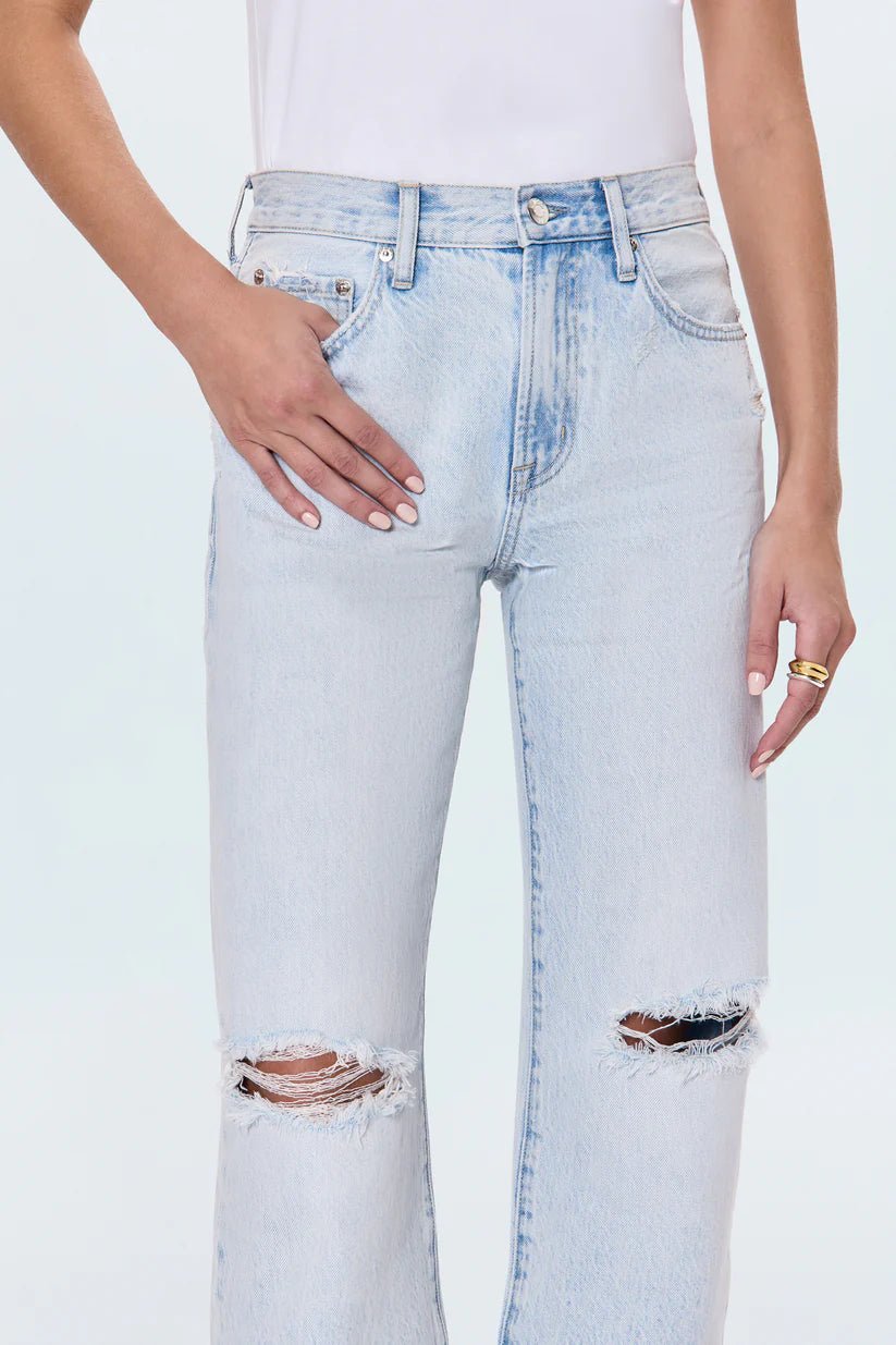 Lexi Mid Rise Bowed Straight | Solstice Distressed - Styled With Claire Pistola
