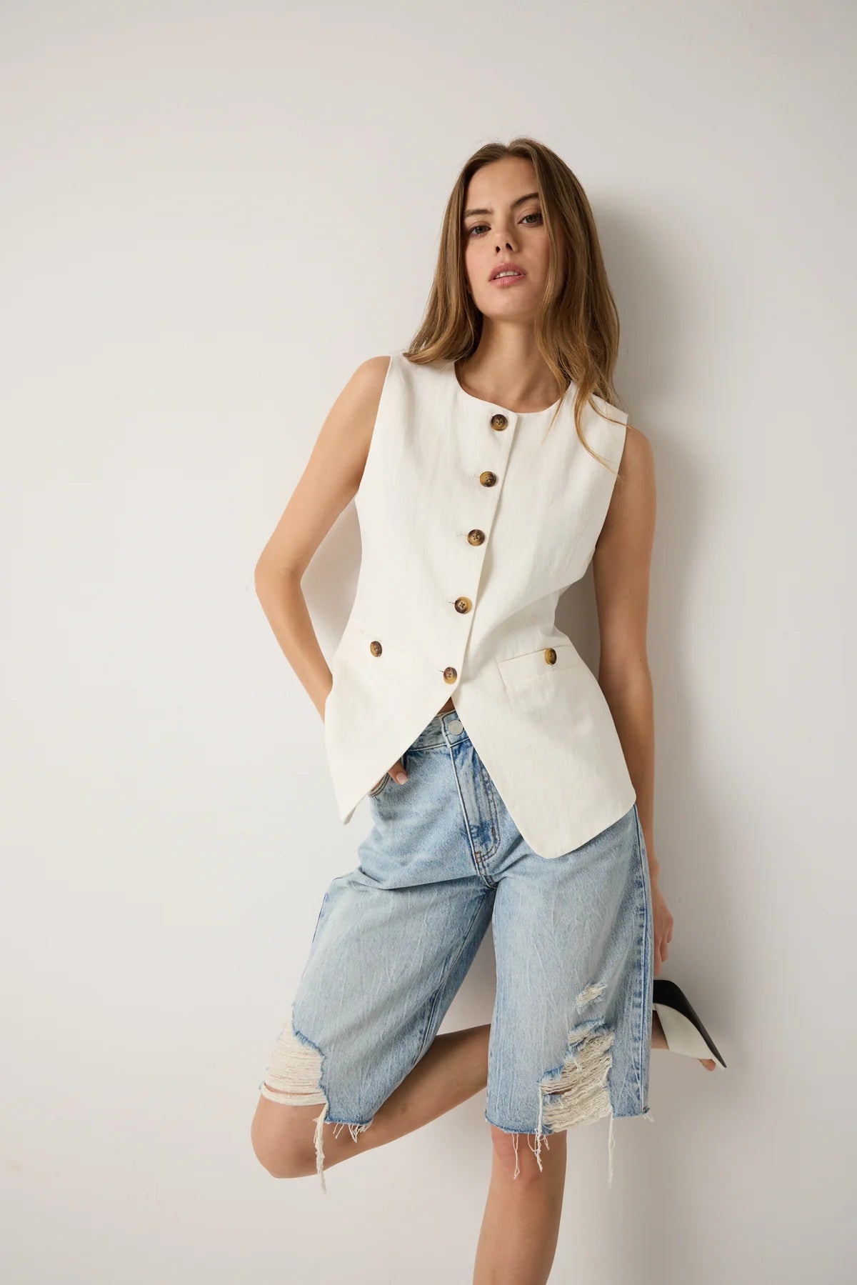 Linen Blend Button - Front Vest - Styled With Claire BLANKNYC