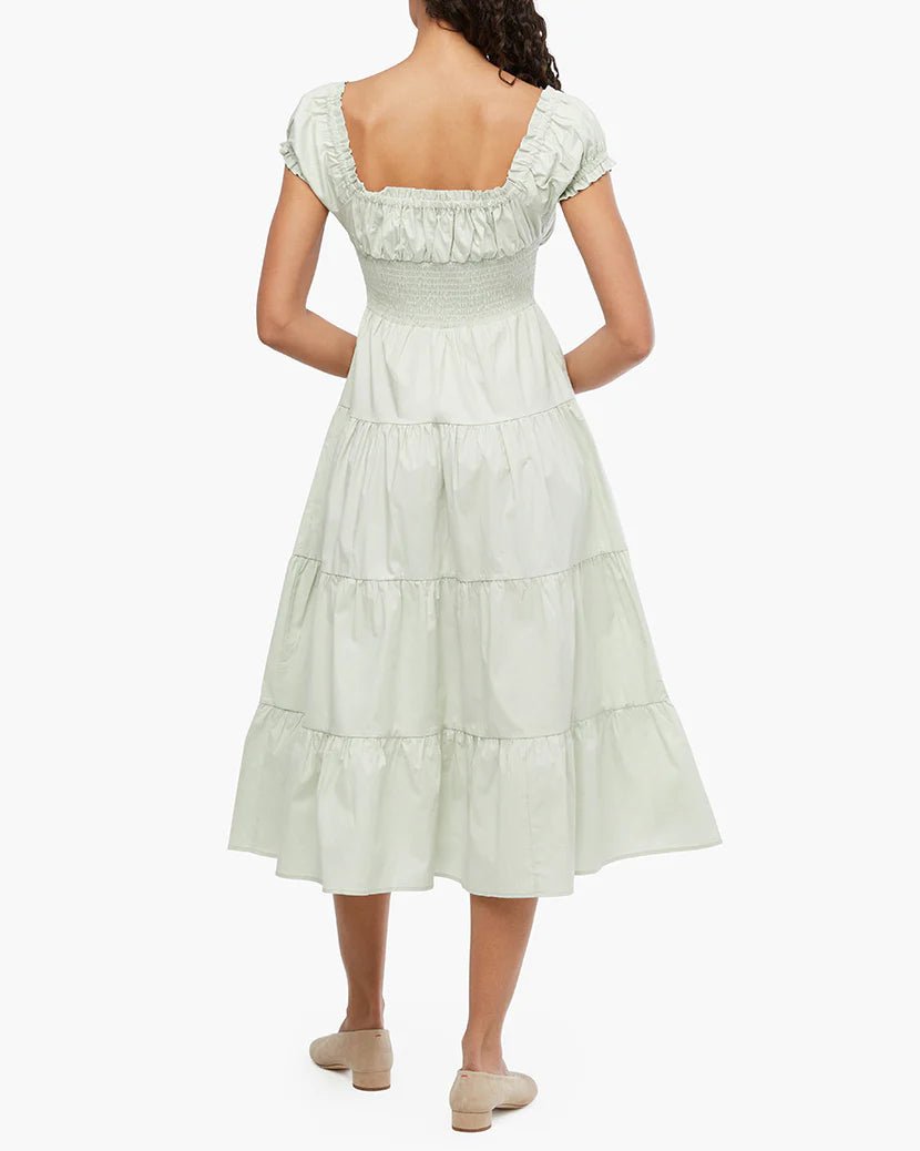 Puffed Sleeve Smocked Midi Dress - Styled With Claire WEWOREWHAT