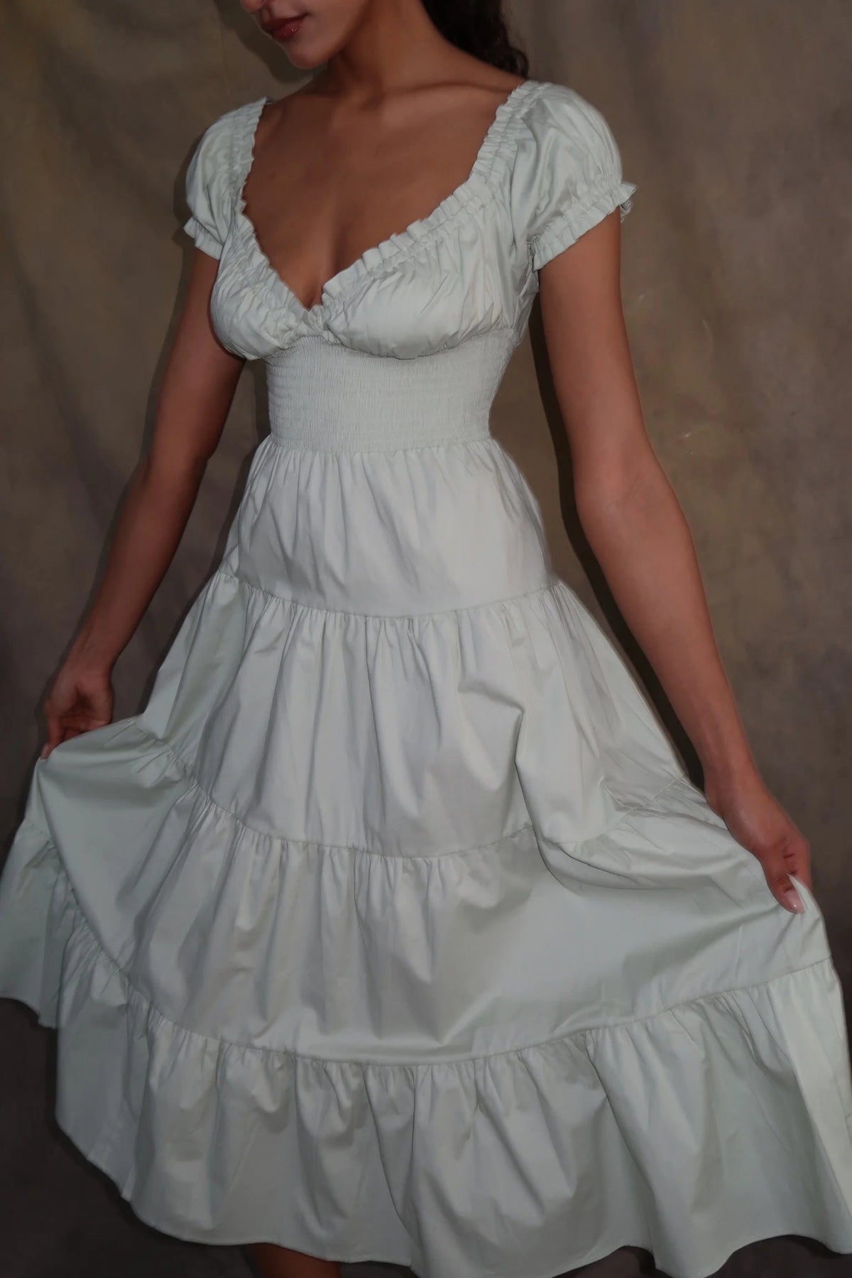 Puffed Sleeve Smocked Midi Dress - Styled With Claire WEWOREWHAT