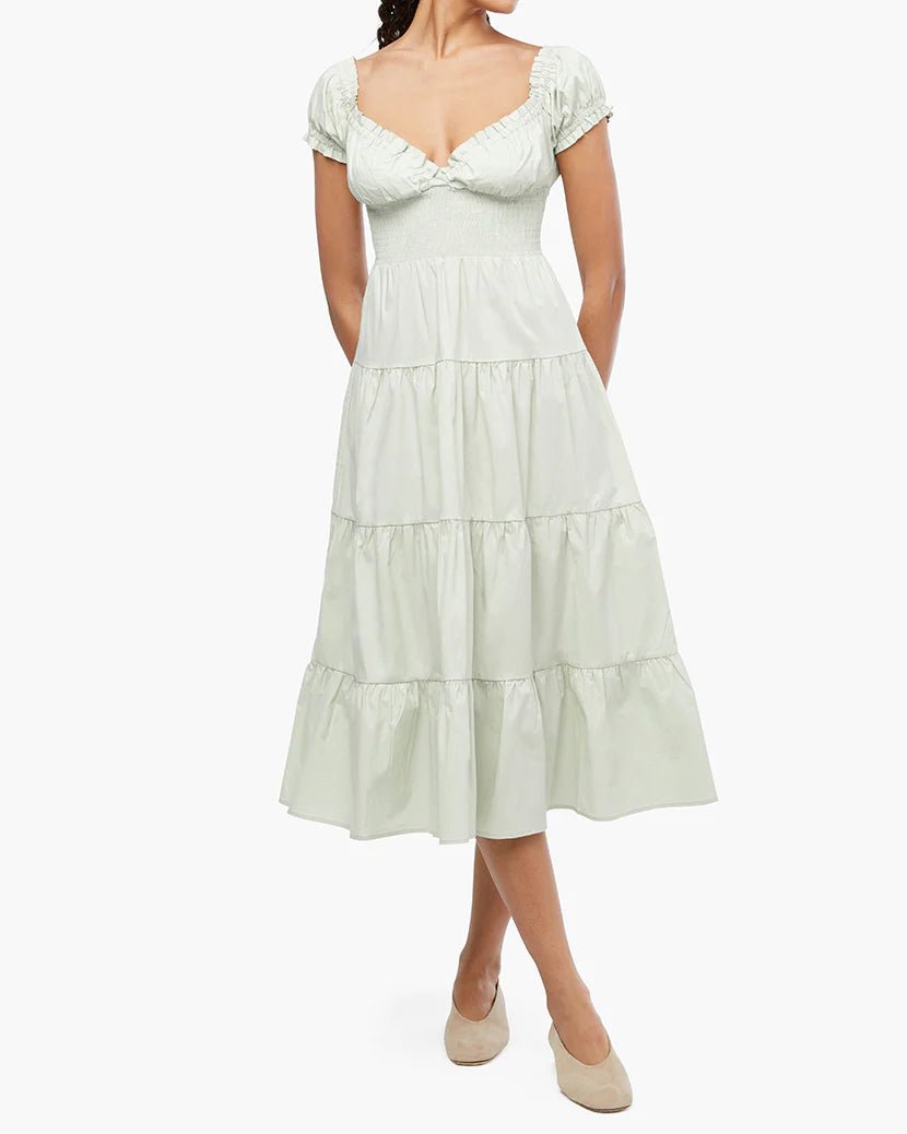 Puffed Sleeve Smocked Midi Dress - Styled With Claire WEWOREWHAT