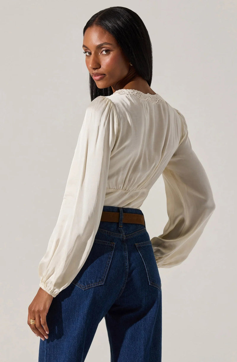 Roya Eyelet Trim Satin Top - Styled With Claire ASTR THE LABEL