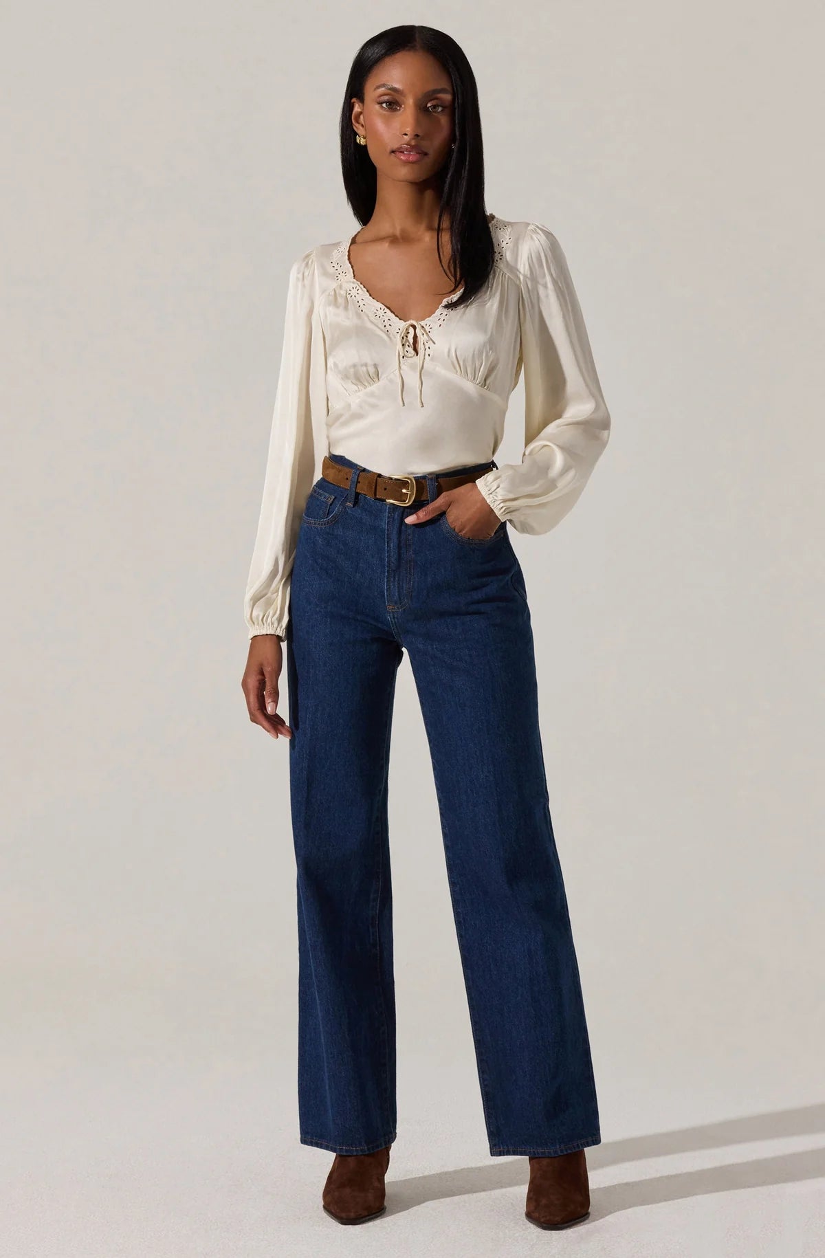 Roya Eyelet Trim Satin Top - Styled With Claire ASTR THE LABEL