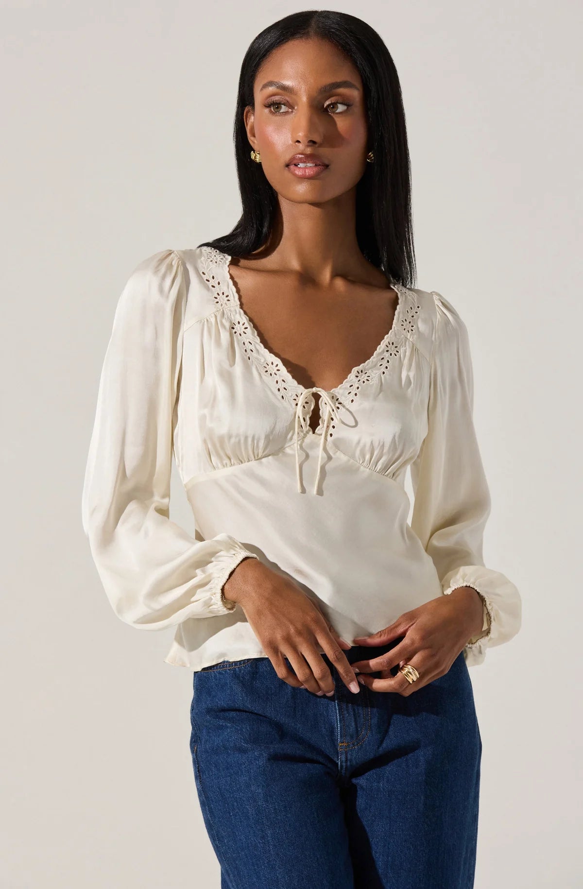 Roya Eyelet Trim Satin Top - Styled With Claire ASTR THE LABEL
