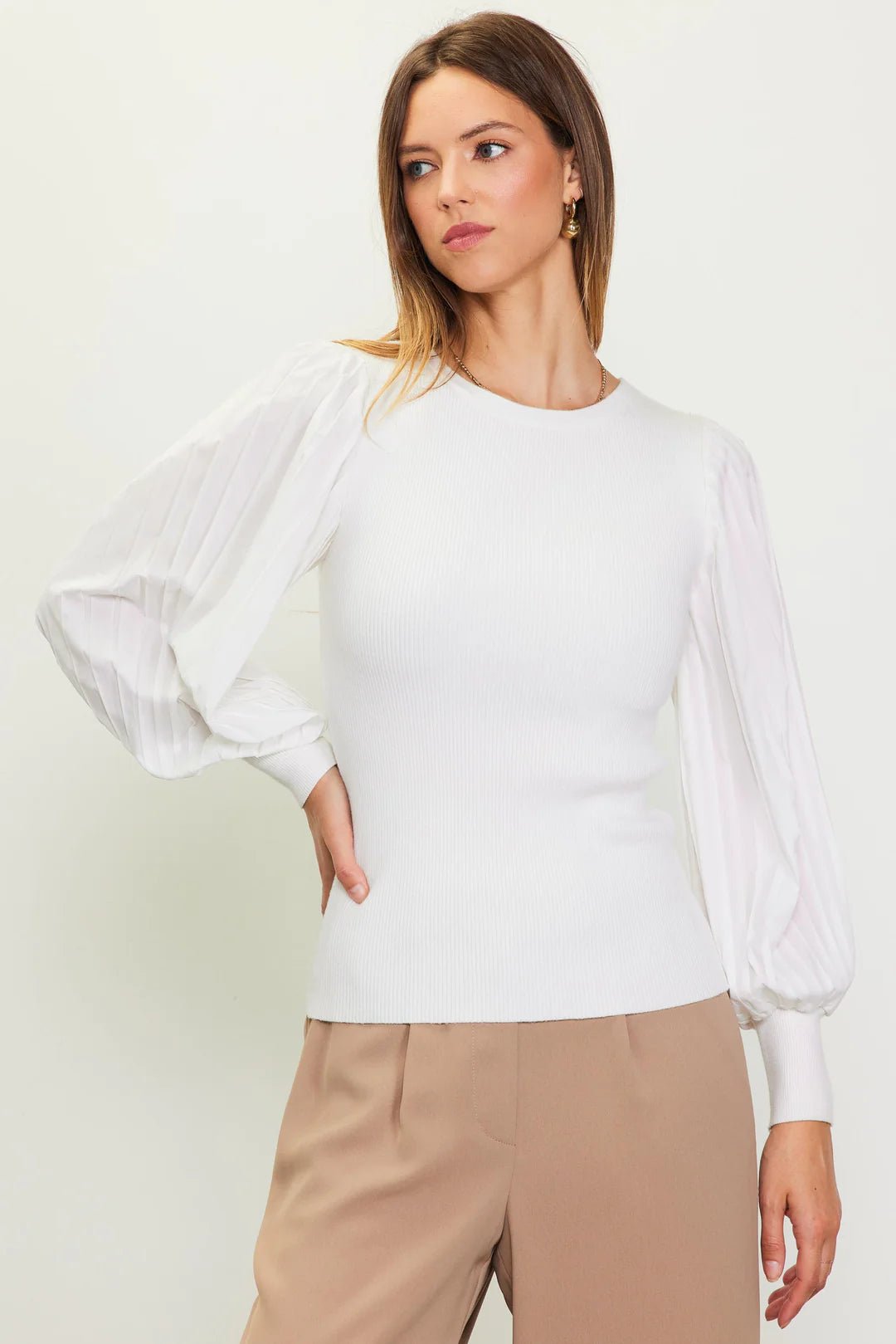Mixed Media Pleated Sleeve Top - Styled With Claire SKIES ARE BLUE