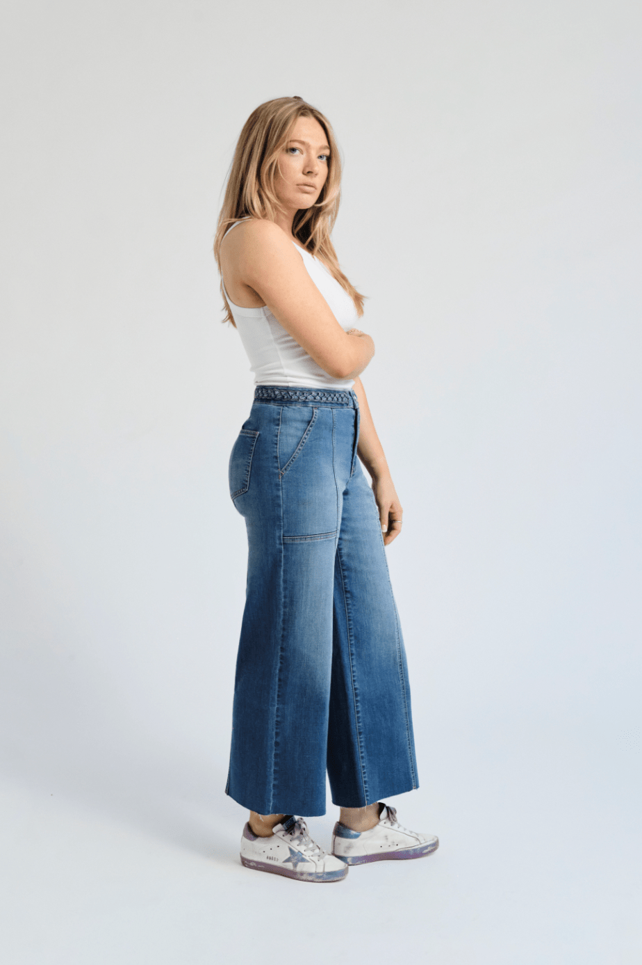 1822 Denim | 27'' High Rise Wide Leg W/ Braid Waistband - Styled With Claire 1822 Denim