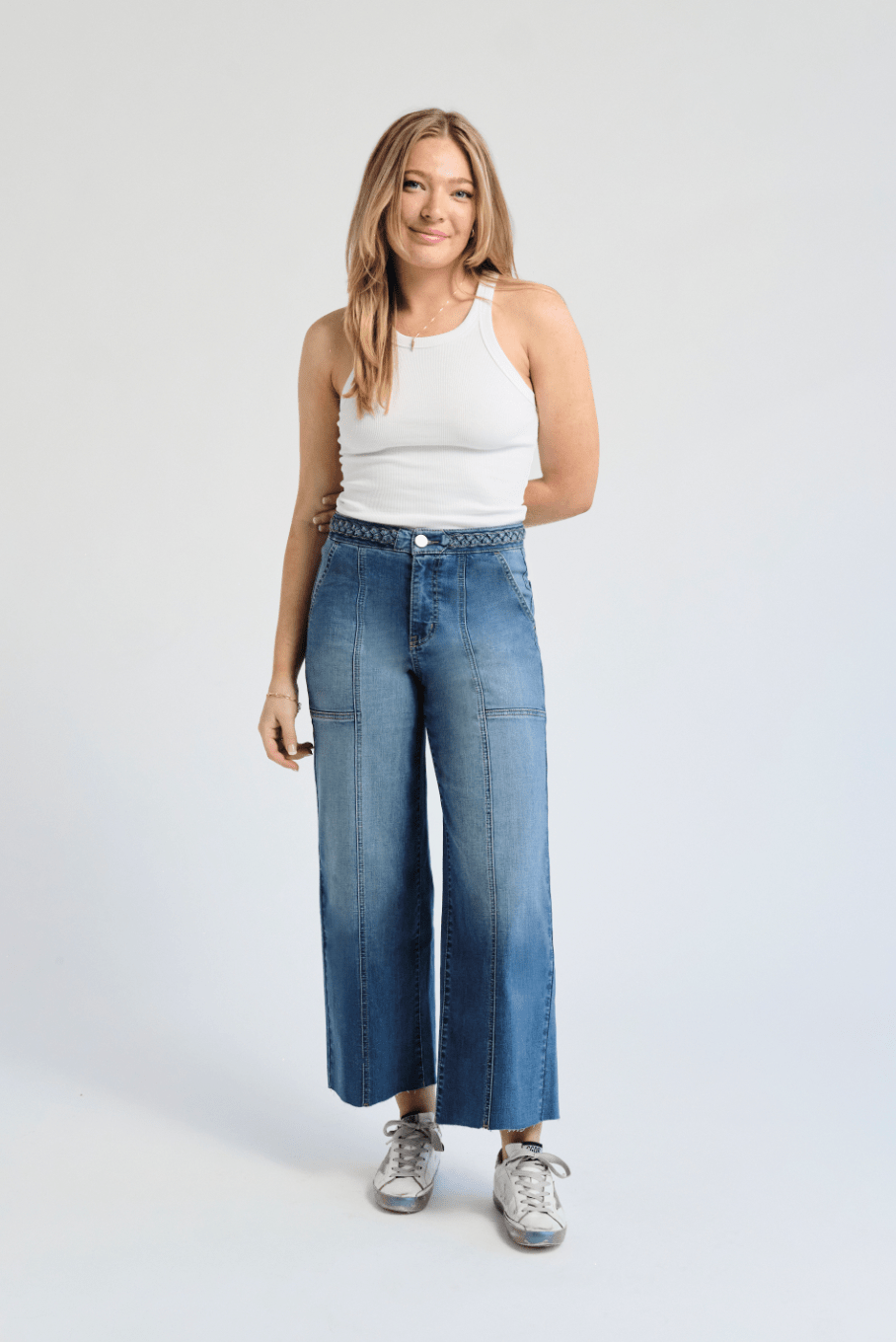 1822 Denim | 27'' High Rise Wide Leg W/ Braid Waistband - Styled With Claire 1822 Denim