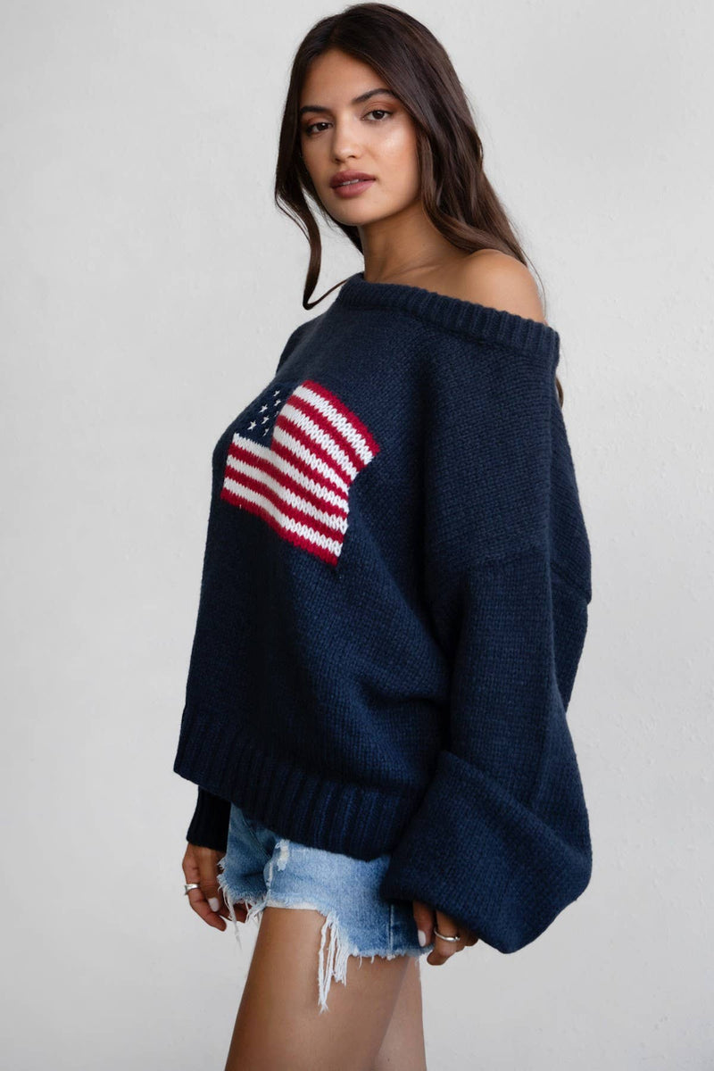 American Flag Off The Shoulder Sweater - Styled With Claire TICTOC