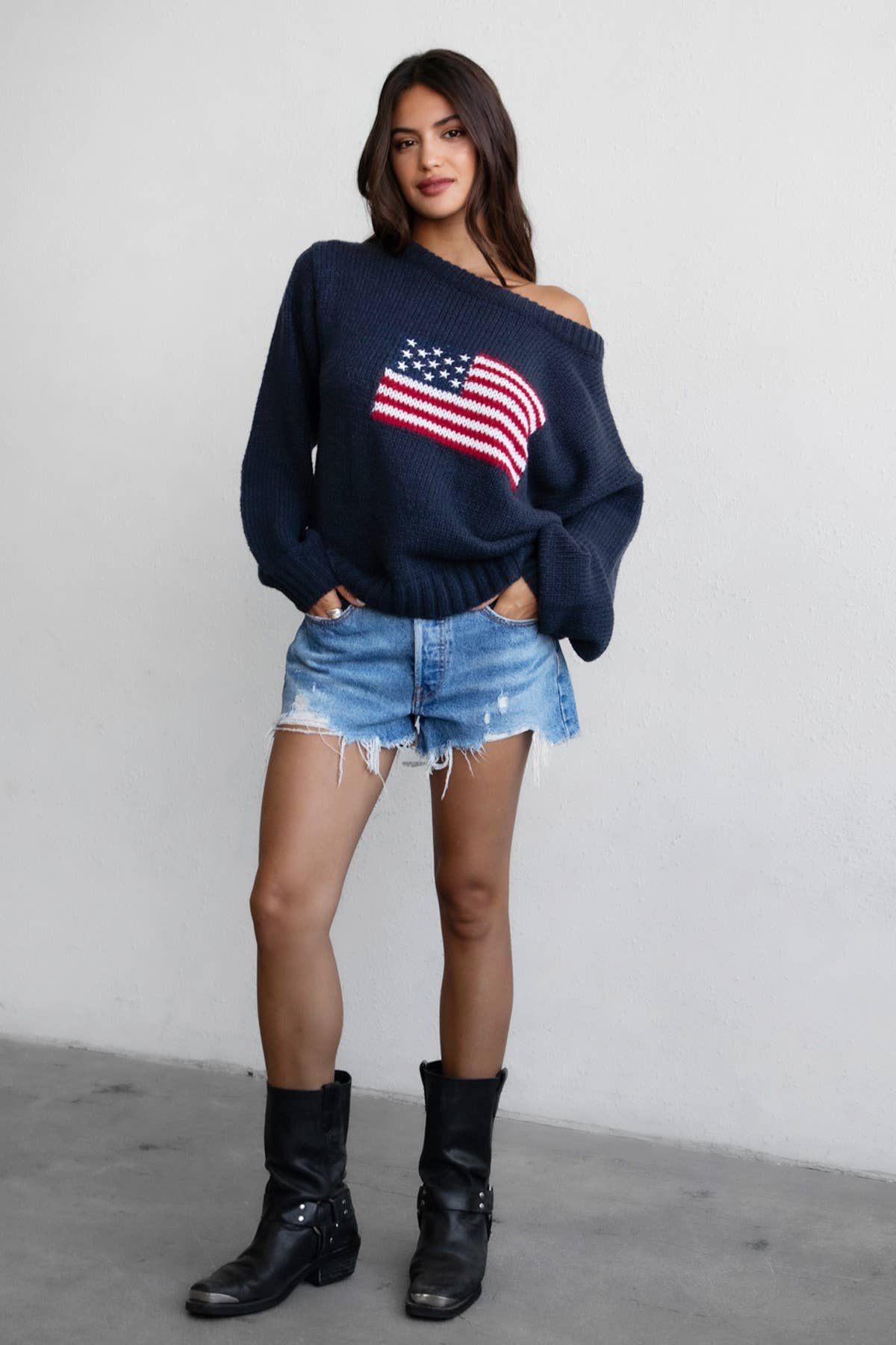 American Flag Off The Shoulder Sweater - Styled With Claire TICTOC