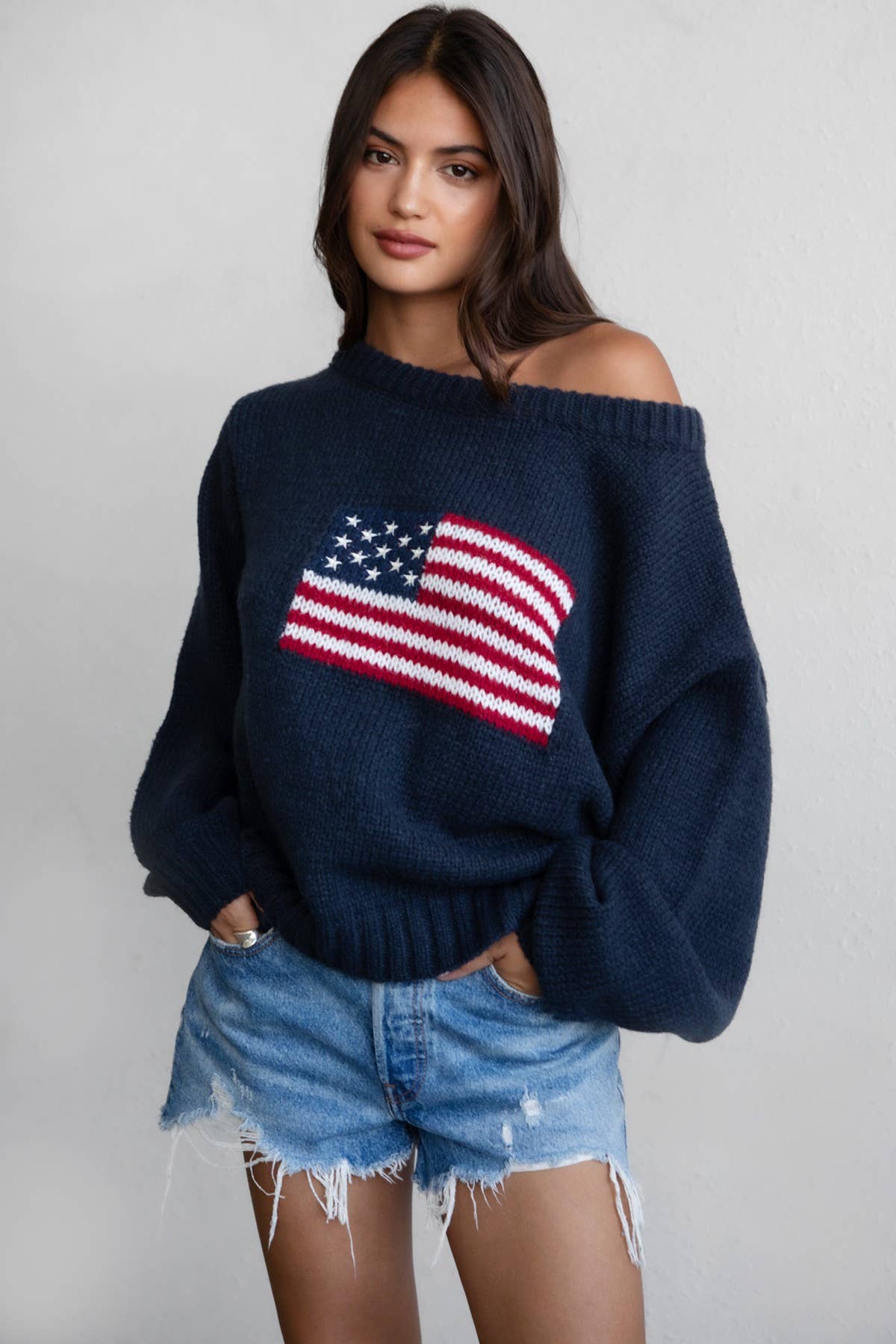 American Flag Off The Shoulder Sweater - Styled With Claire TICTOC