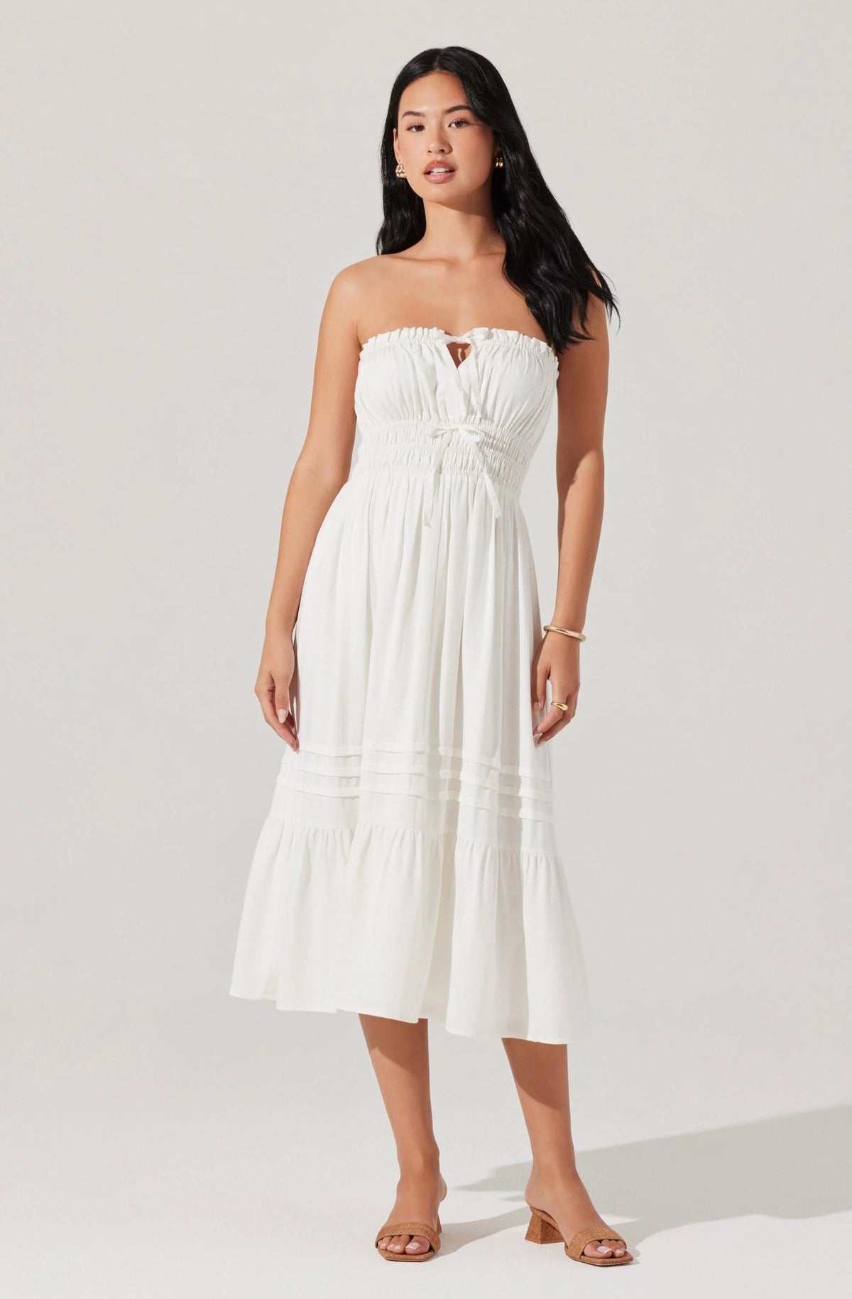 Aubrie Strapless Smocked Midi Dress - Styled With Claire ASTR THE LABEL