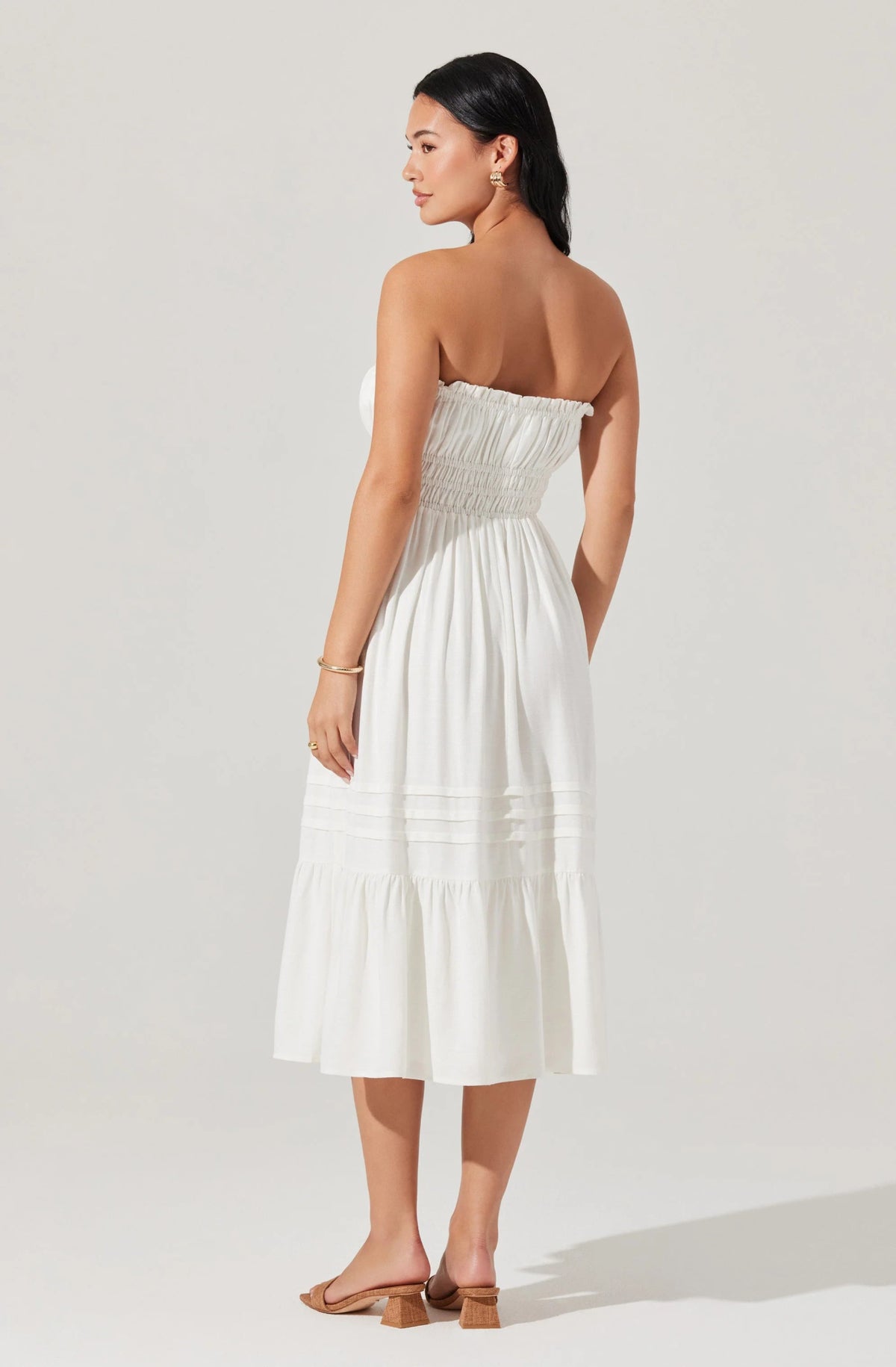 Aubrie Strapless Smocked Midi Dress - Styled With Claire ASTR THE LABEL