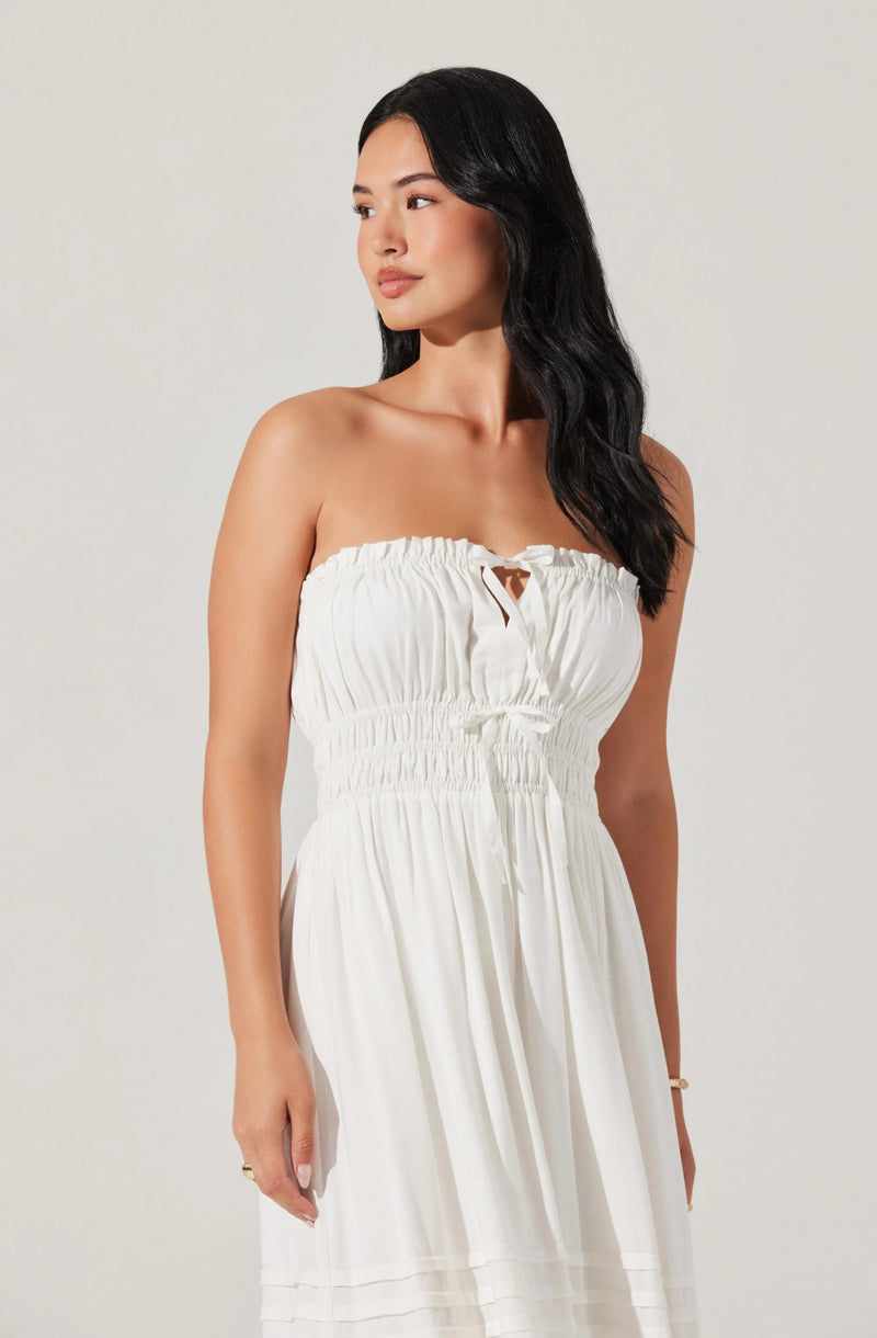Aubrie Strapless Smocked Midi Dress - Styled With Claire ASTR THE LABEL