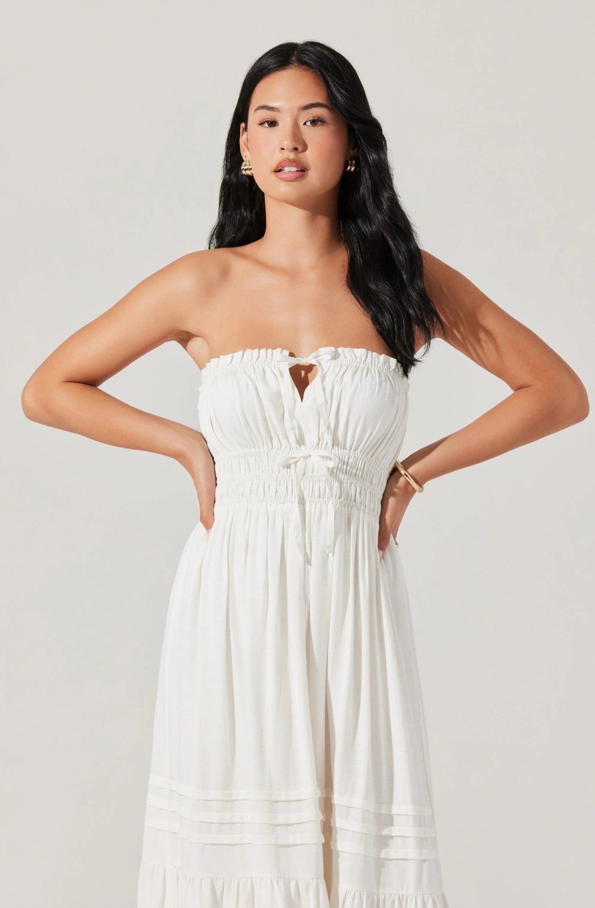 Aubrie Strapless Smocked Midi Dress - Styled With Claire ASTR THE LABEL