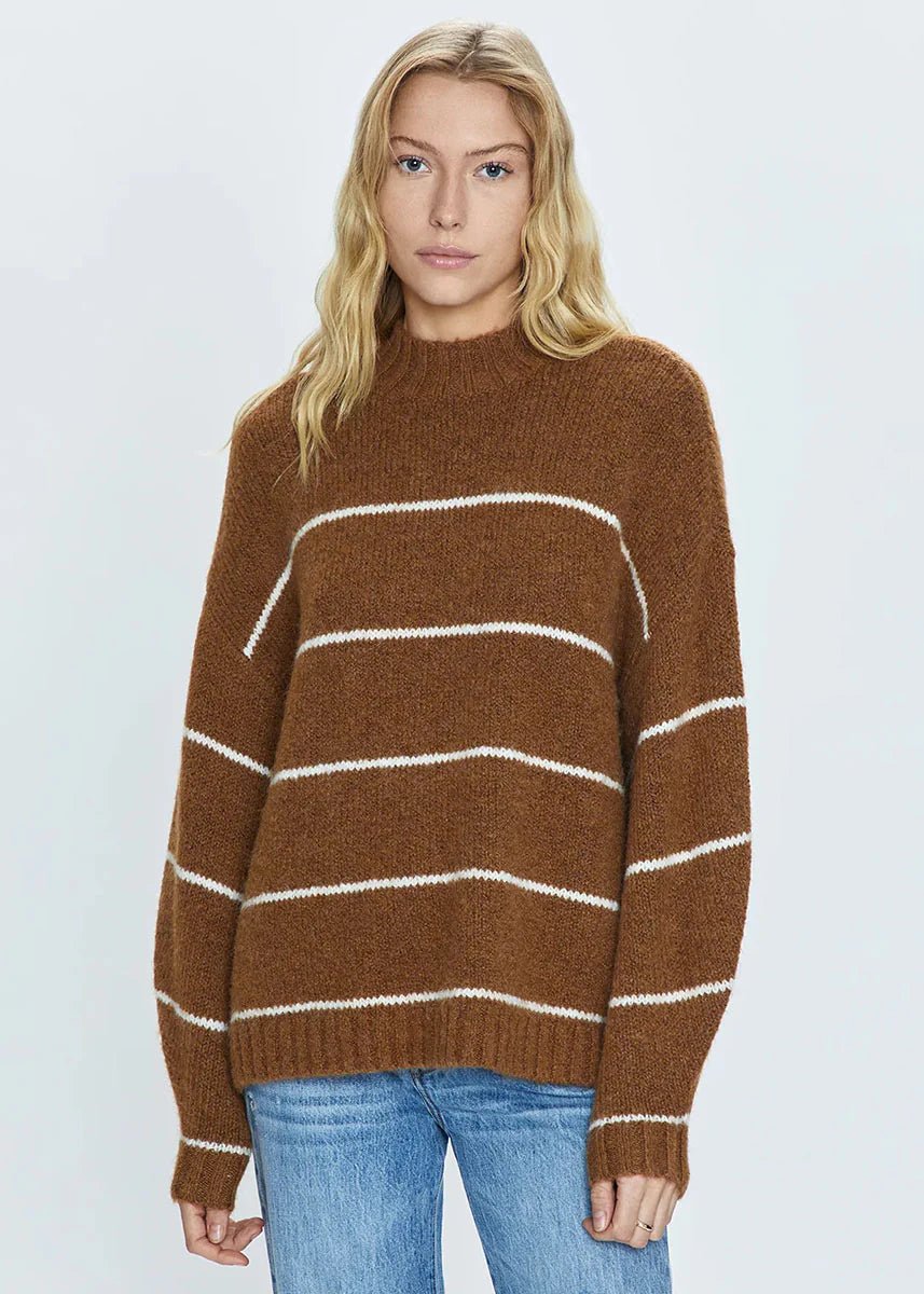 Carlen Mock Neck Sweater | Carmel White Stripe - Styled With Claire Pistola