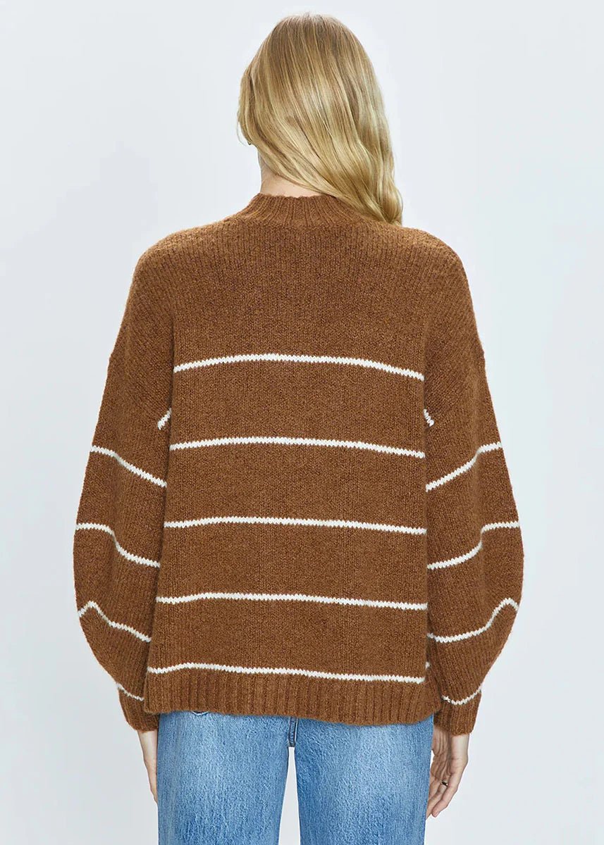 Carlen Mock Neck Sweater | Carmel White Stripe - Styled With Claire Pistola