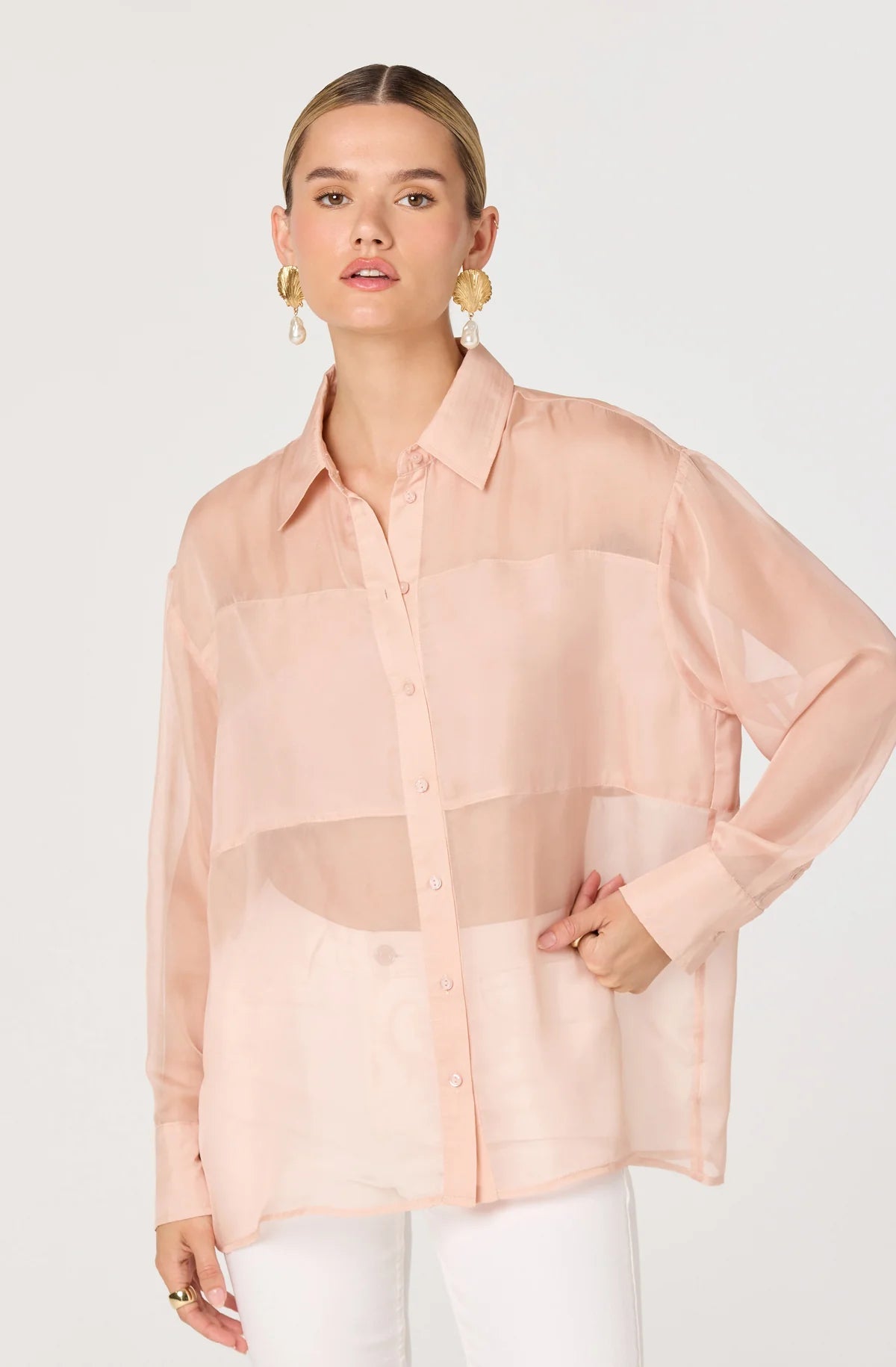 Evie Sheer Button Up Shirt - Styled With Claire ASTR THE LABEL