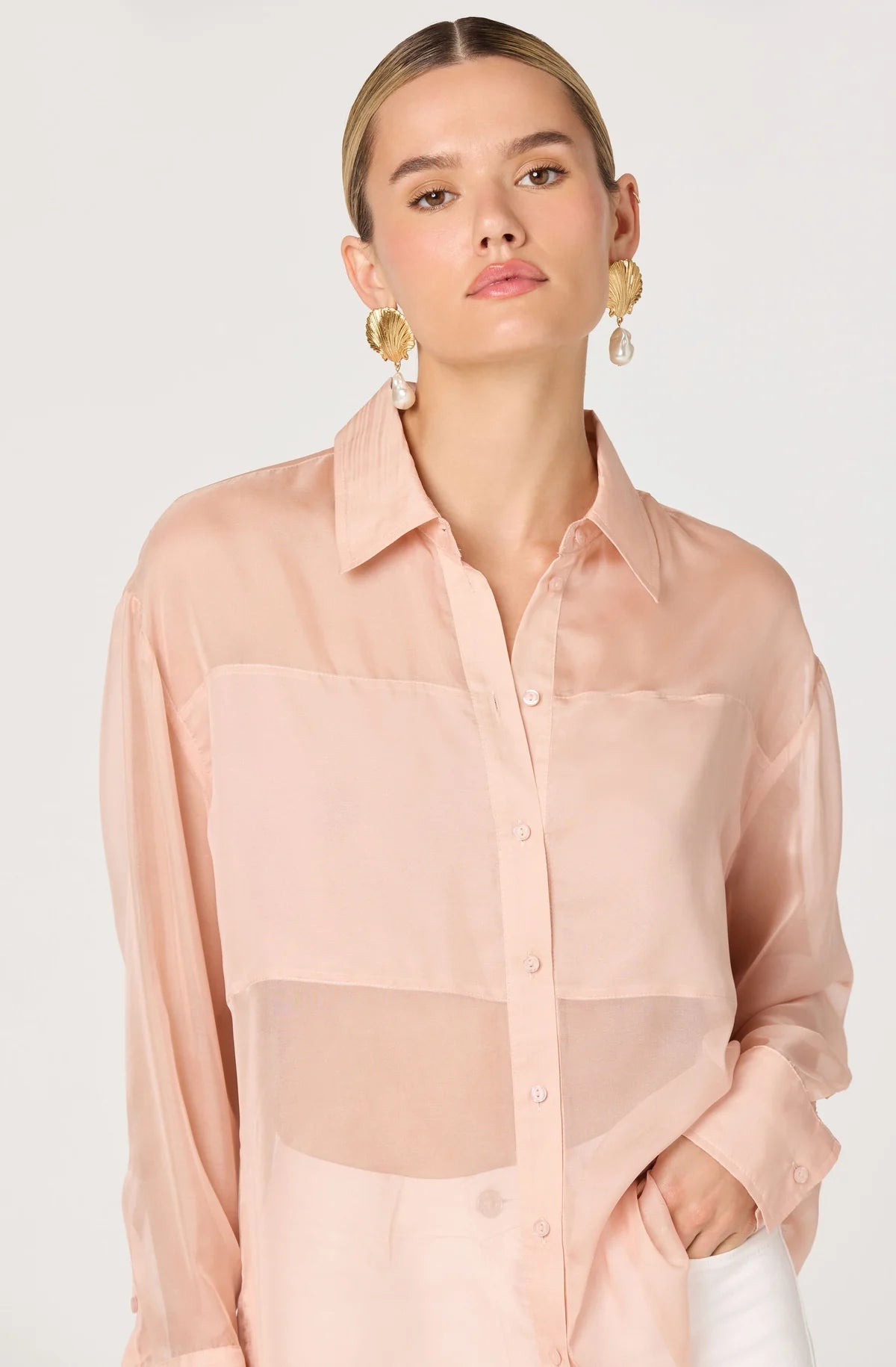 Evie Sheer Button Up Shirt - Styled With Claire ASTR THE LABEL