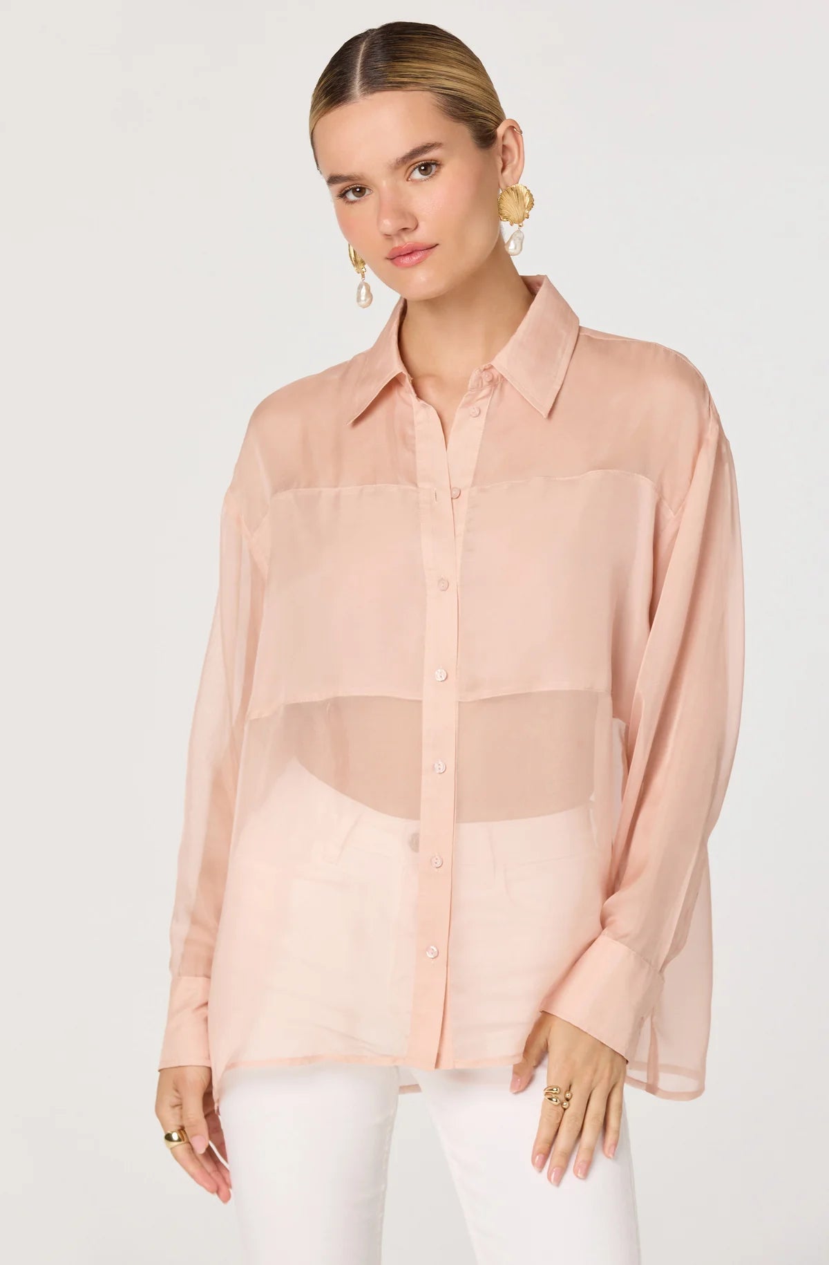 Evie Sheer Button Up Shirt - Styled With Claire ASTR THE LABEL