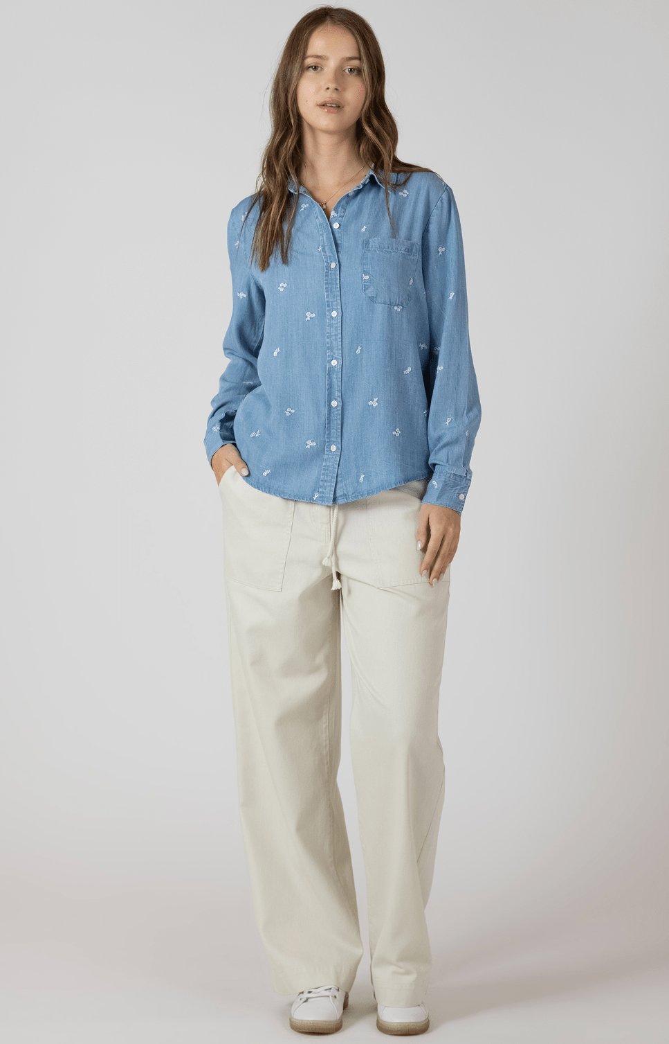 Floral Embroidered Button Front Shirt - Styled With Claire Dex