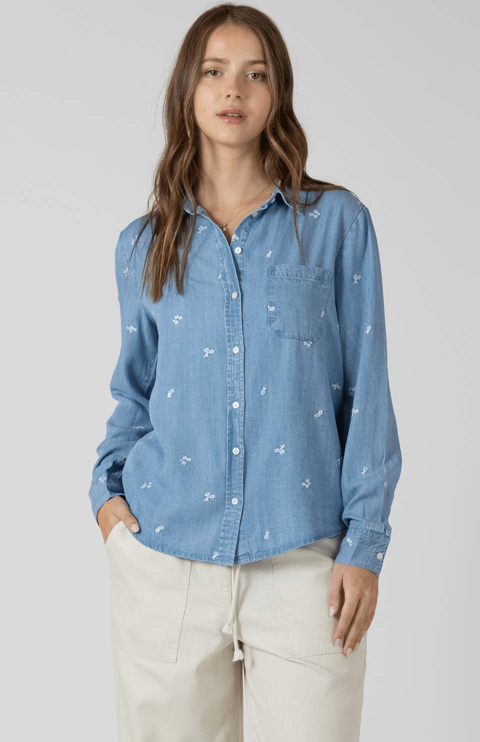 Floral Embroidered Button Front Shirt - Styled With Claire Dex