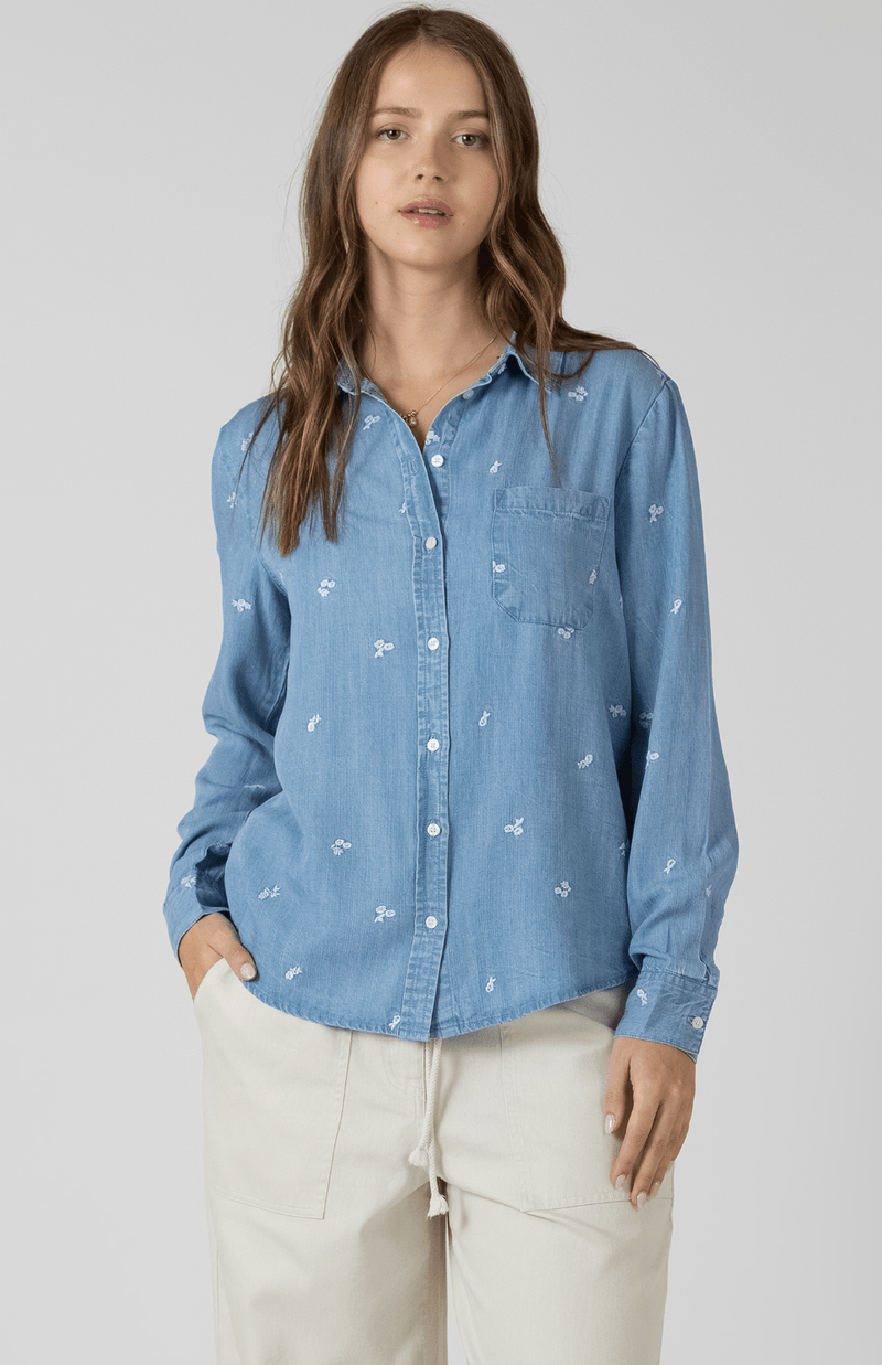 Floral Embroidered Button Front Shirt - Styled With Claire Dex