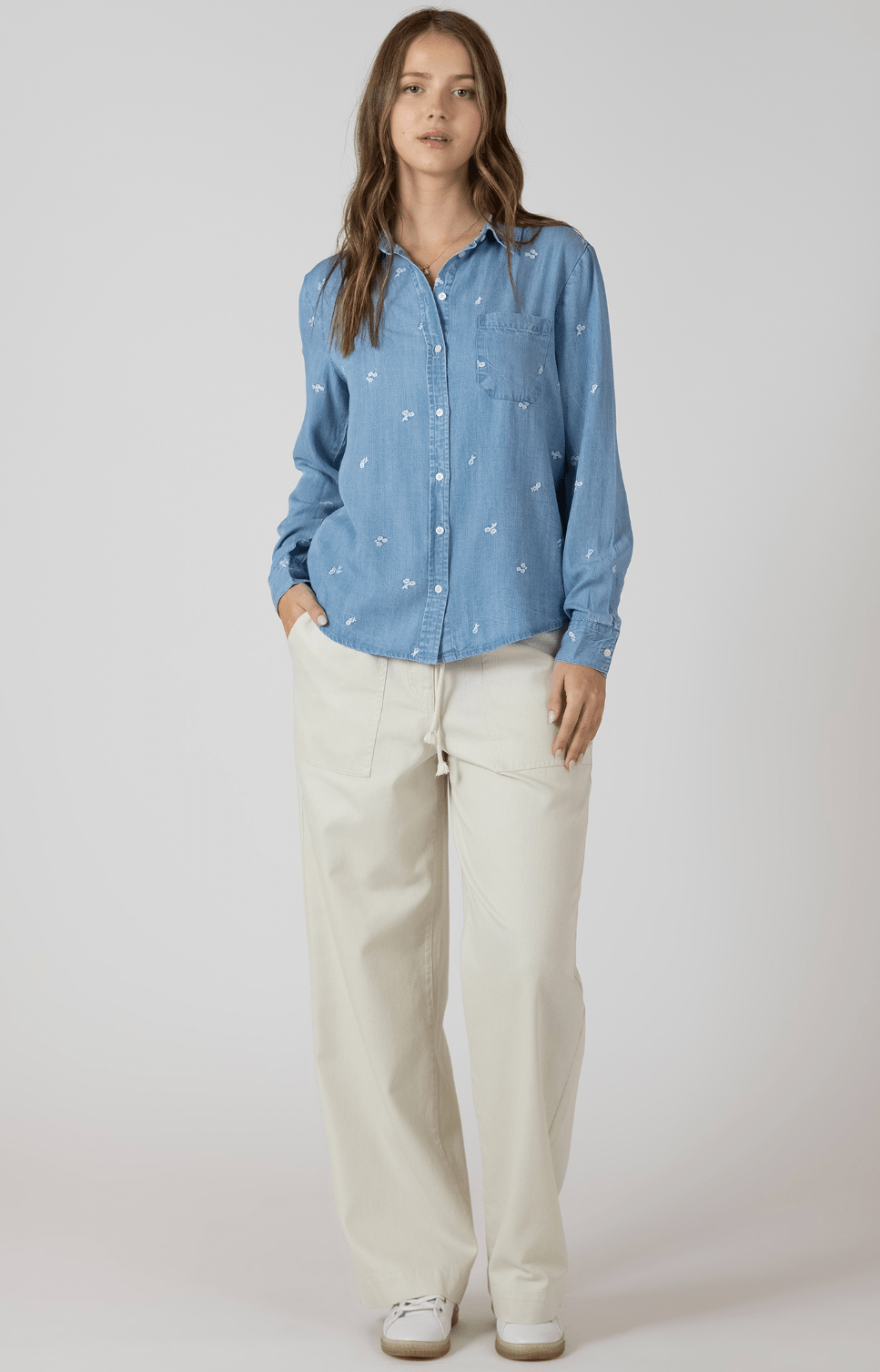 Floral Embroidered Button Front Shirt - Styled With Claire Dex