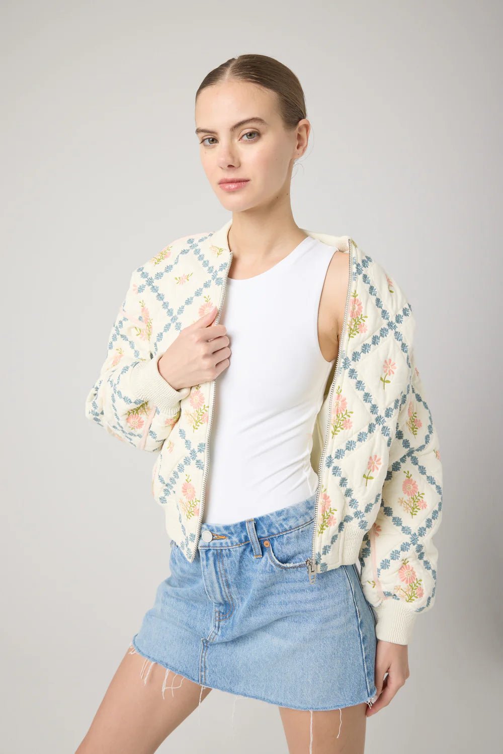 Floral Embroidered Quilted Bomber Jacket – Styled With Claire
