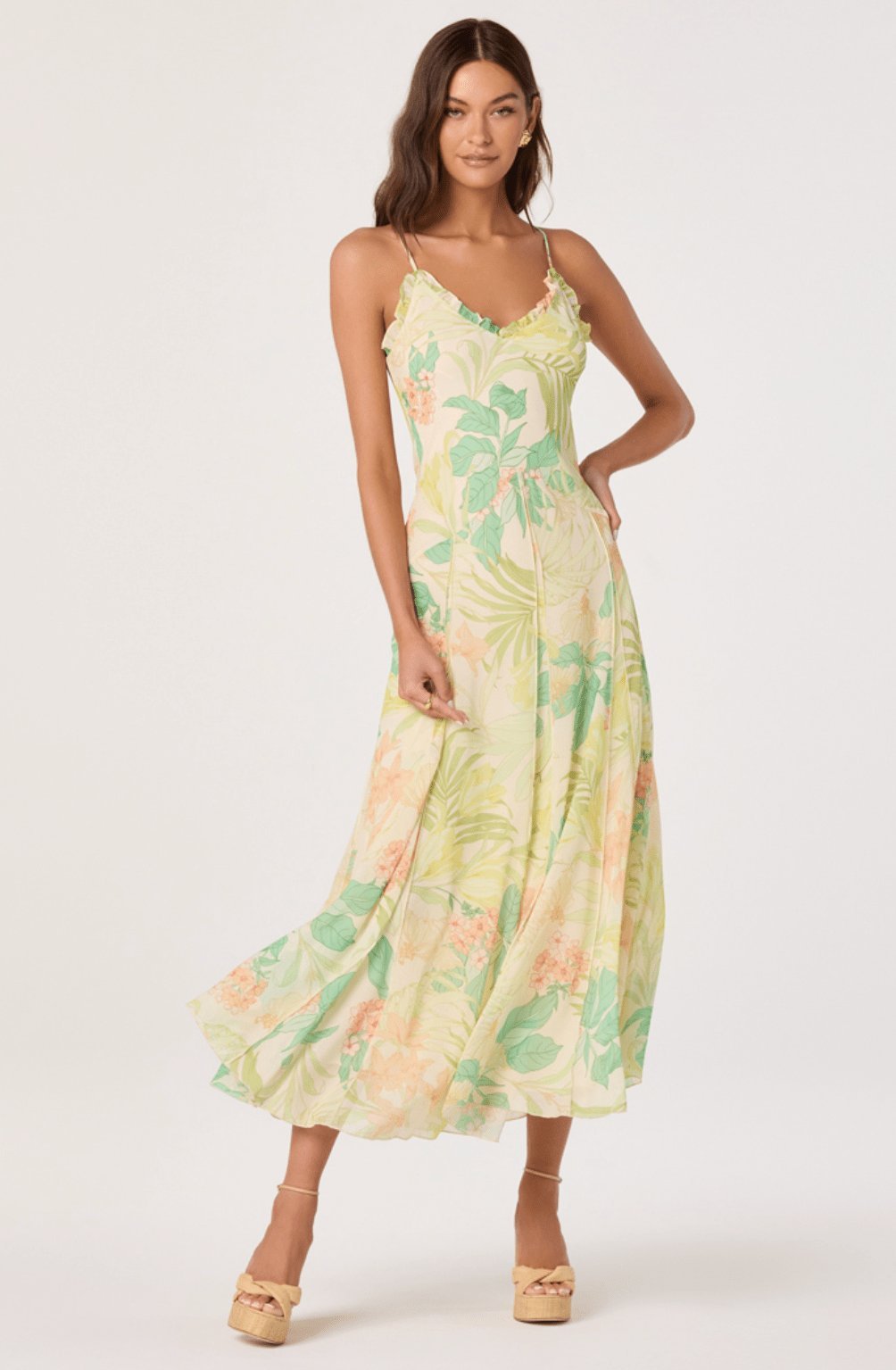 Hana Tropical Floral Ruffle Midi Dress - Styled With Claire ASTR THE LABEL