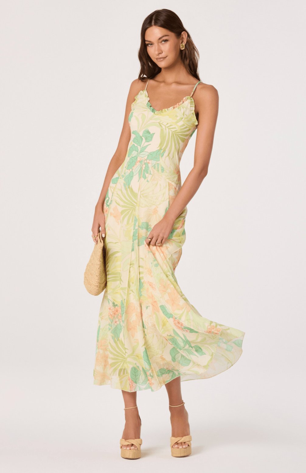 Hana Tropical Floral Ruffle Midi Dress - Styled With Claire ASTR THE LABEL