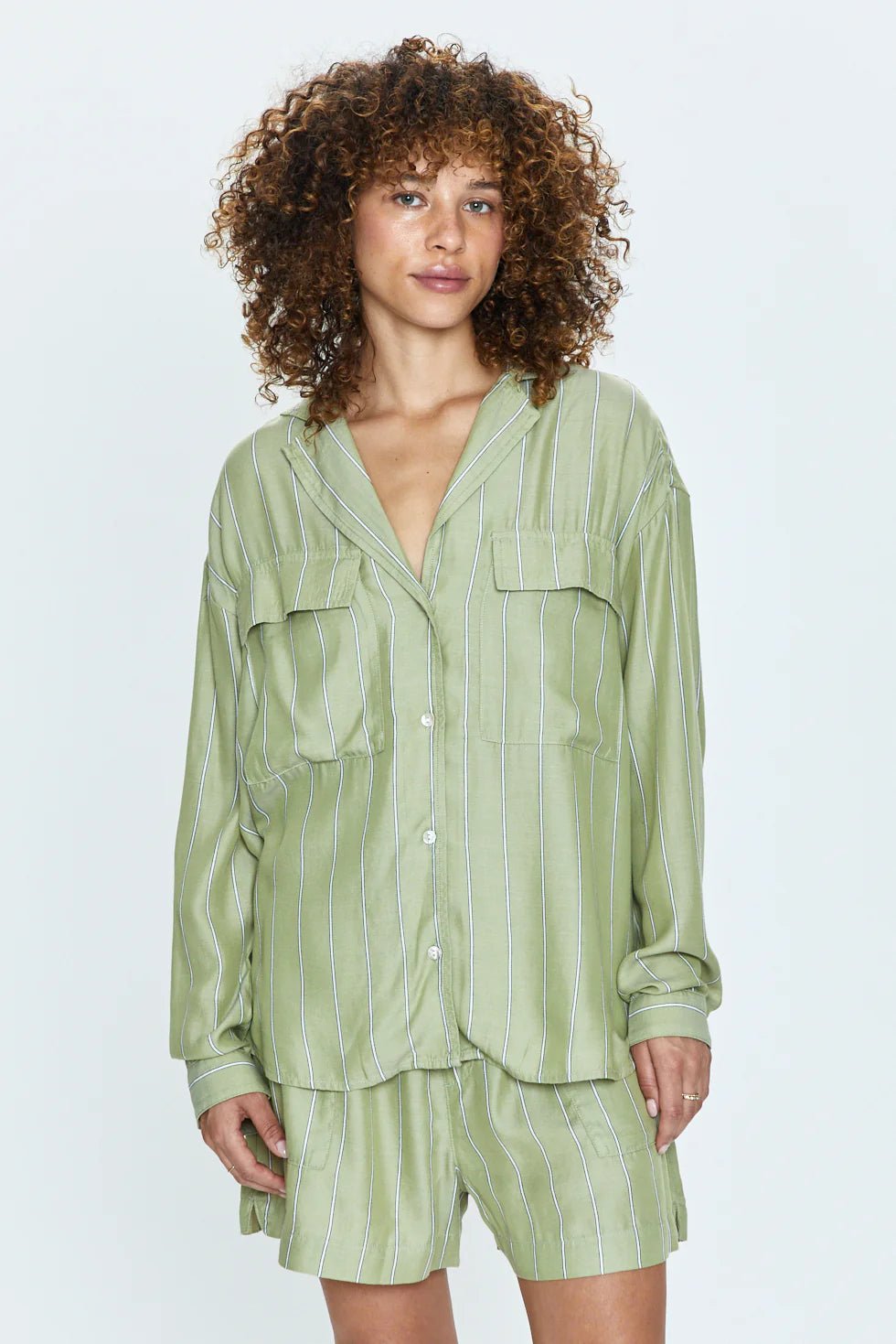 Irene Shirt - Sage Stripe - Styled With Claire Pistola