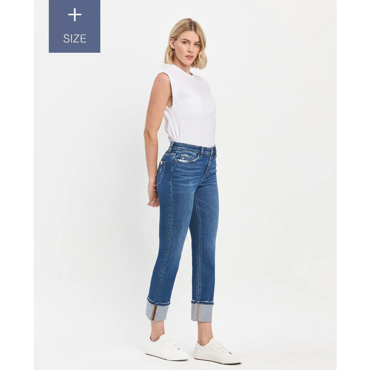 Mallory High Rise Cuff Slim Straight Jeans - Styled With Claire Vervet