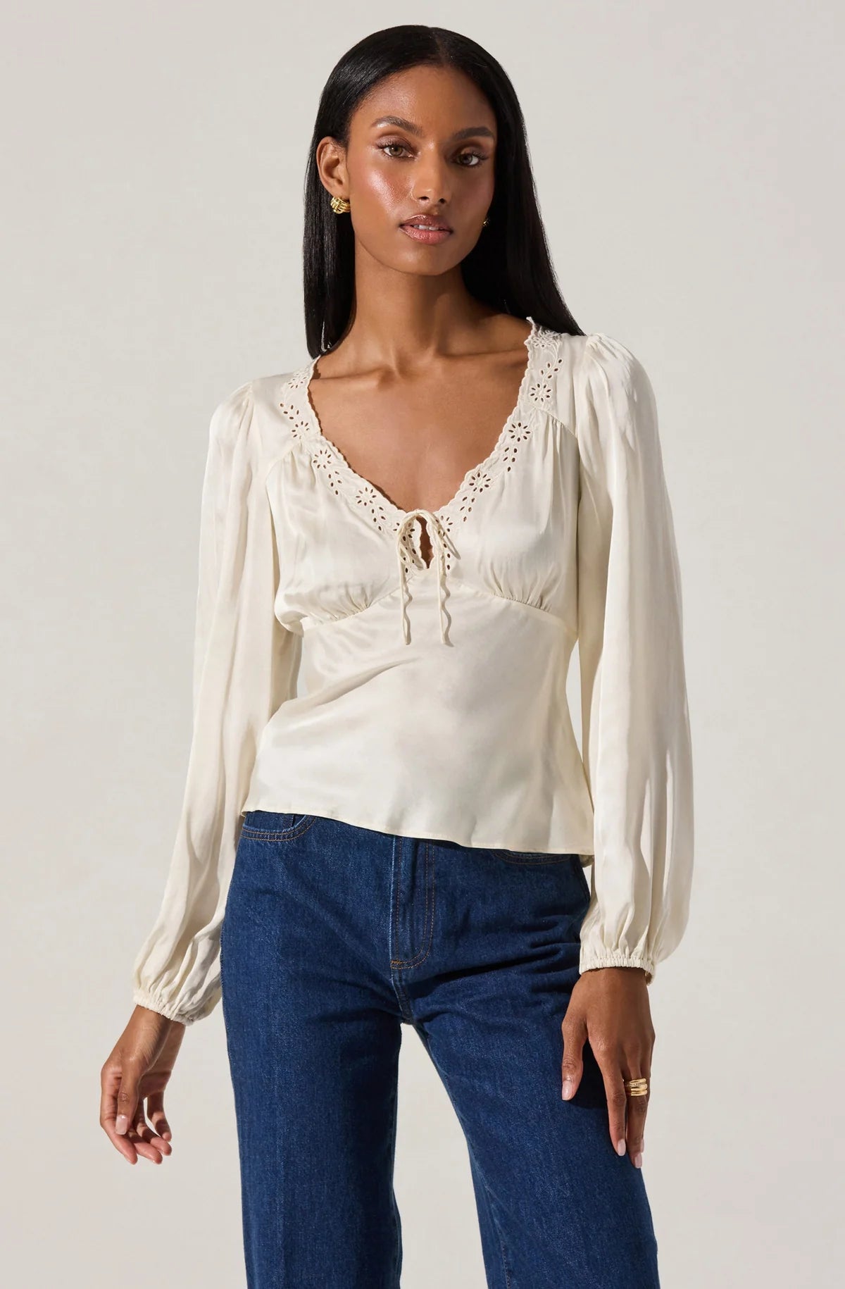 Roya Eyelet Trim Satin Top - Styled With Claire ASTR THE LABEL