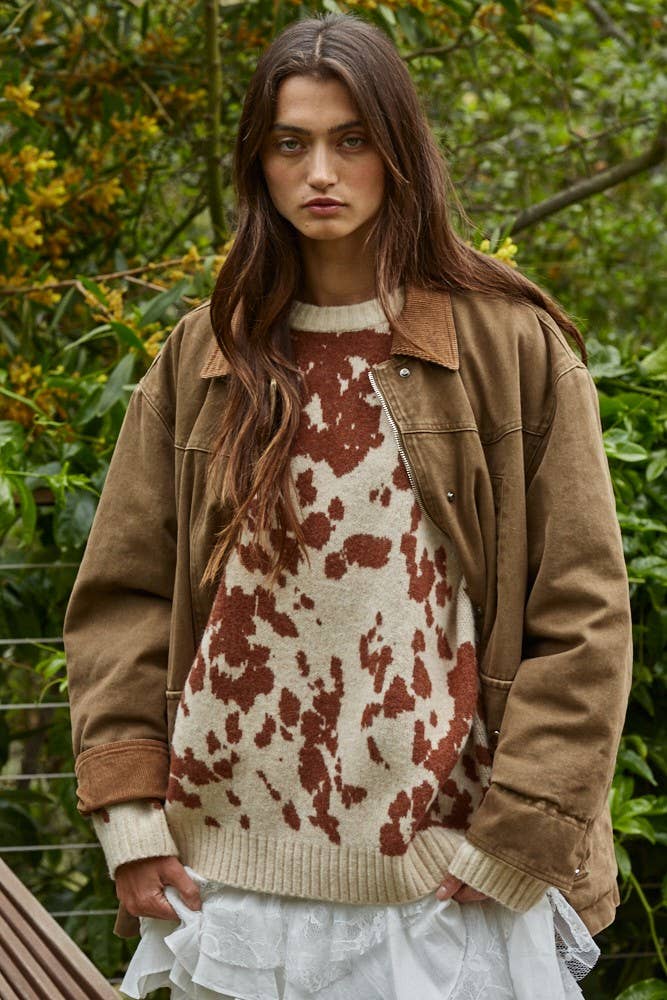 Woven Cotton Collared Zip-Up Long Sleeve Jacket - Styled With Claire By Together
