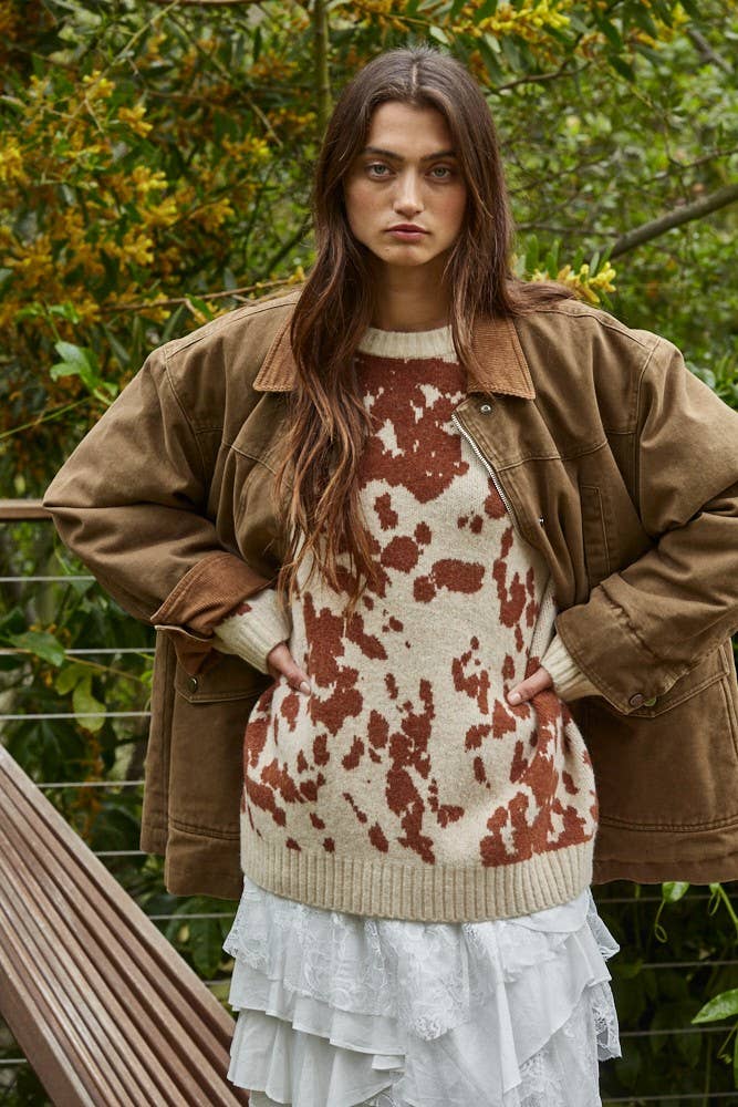Woven Cotton Collared Zip-Up Long Sleeve Jacket - Styled With Claire By Together