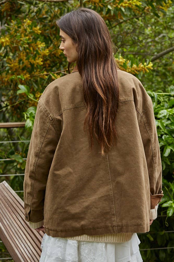 Woven Cotton Collared Zip-Up Long Sleeve Jacket - Styled With Claire By Together