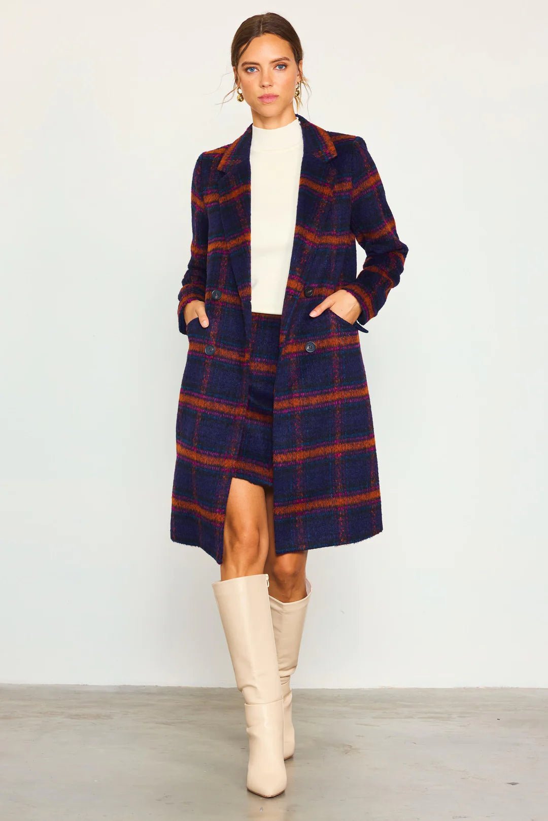 Double Breasted Plaid Coat - Styled With Claire SKIES ARE BLUE