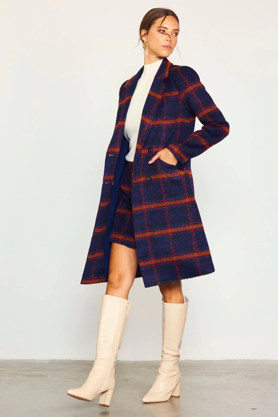 Double Breasted Plaid Coat - Styled With Claire SKIES ARE BLUE