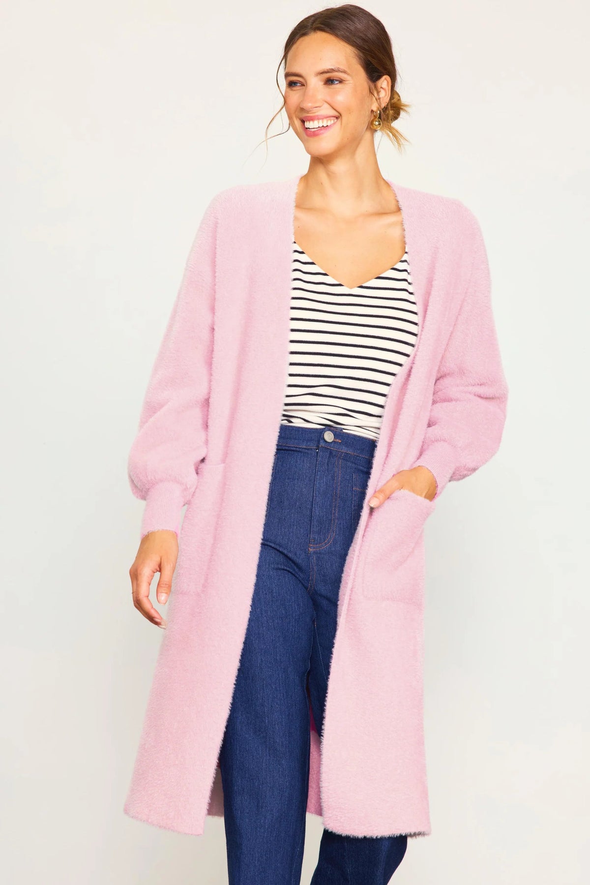 Fuzzy Long Sleeve Cardigan - Styled With Claire SKIES ARE BLUE