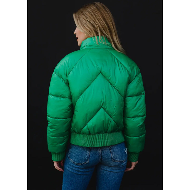 Green Cropped Puffer Jacket