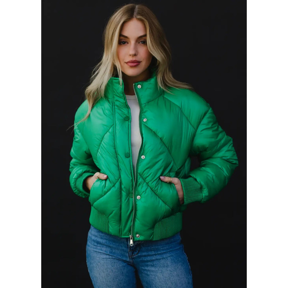 Green Cropped Puffer Jacket