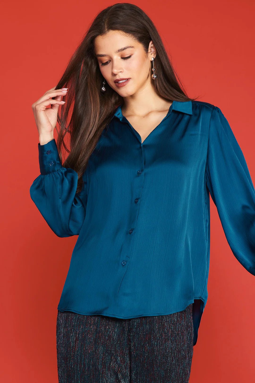 Recycled Crinkle Satin Button Down - Styled With Claire SKIES ARE BLUE